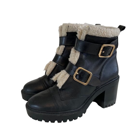 Nine West Shoes - Nine West Womens 7.5 Black Ingram Moto Lace Up Boots/Booties Lug Soles